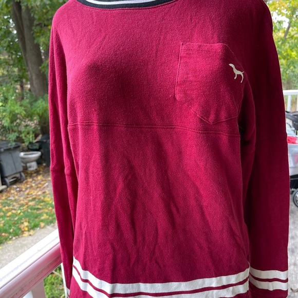 Victoria’s Secret PINK Crimson Red Varsity Crew French Terry Pullover Sweatshirt - Picture 3 of 8